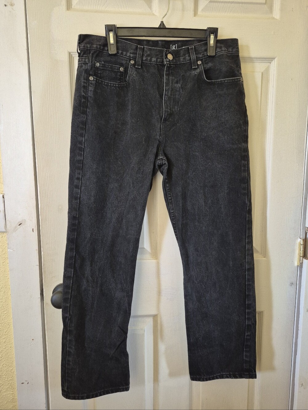 George Men's Washed Black Straight-Leg Jeans